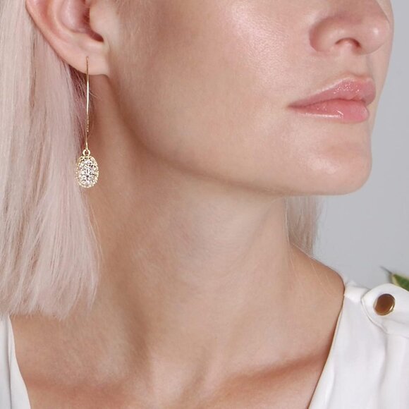 Women's Simulated Druzy Dangly Threader Earrings Gold Long Simple Boho Hoop - Picture 8 of 9